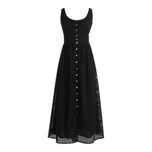 J CREW Women's Black Button-front eyelet tea dress SIZE 6 BH290 ($198) Goth